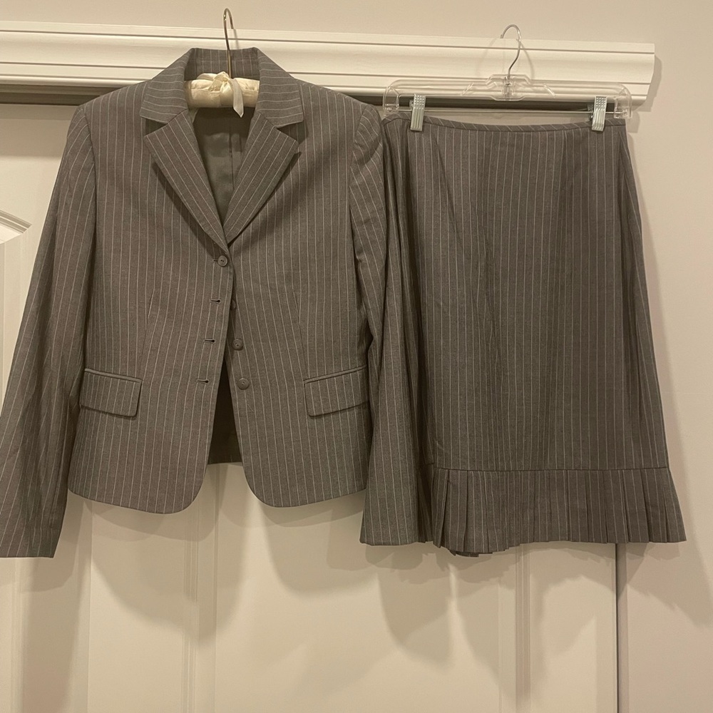 Tahari Grey Pinstripe Skirt Suit